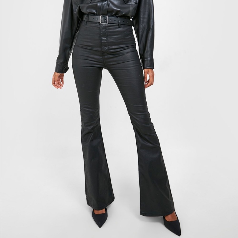 Boohoo Coated High waisted Disco Flared Jeans